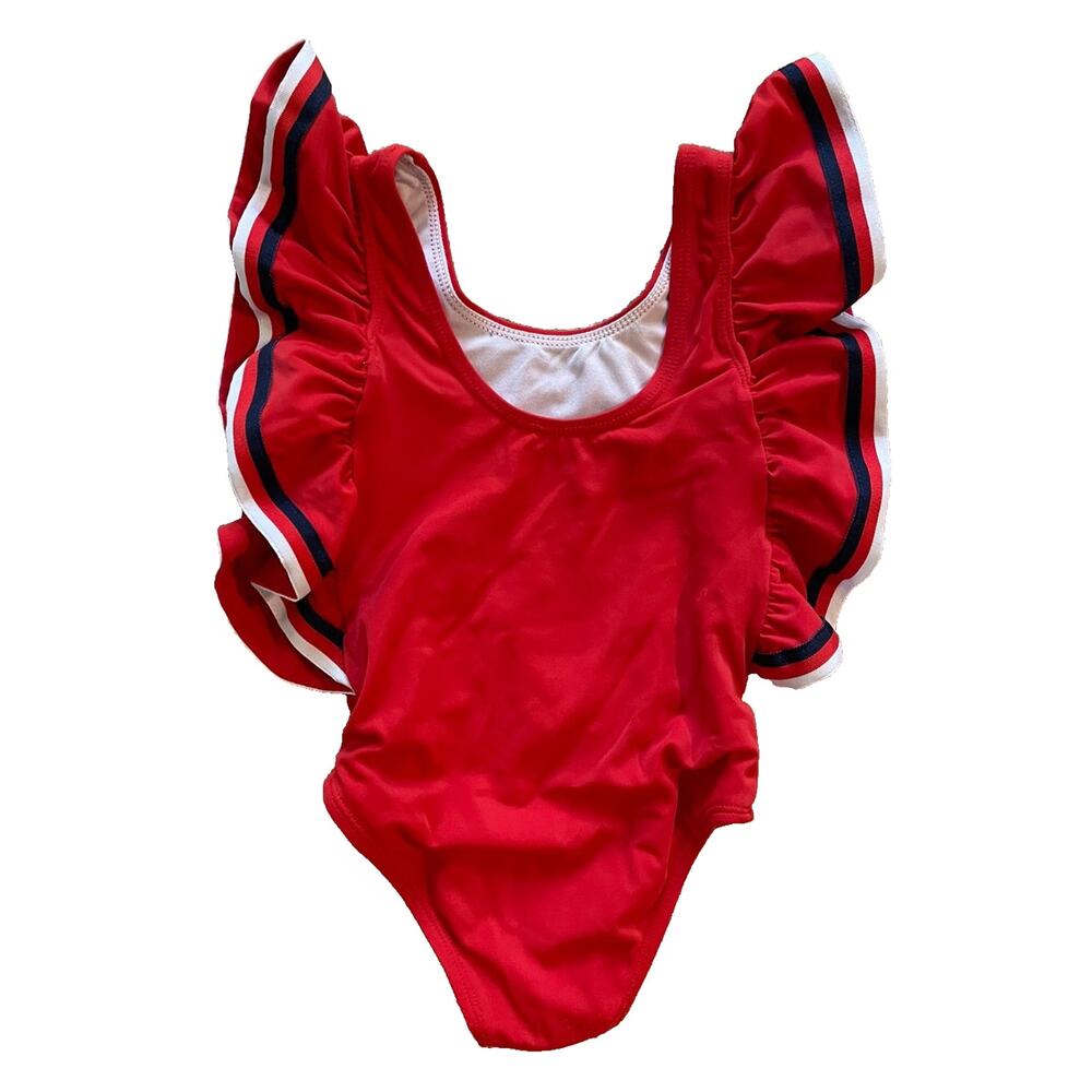 Janie and Jack Girls Red White Blue Swim Bathing Suit Size 2T Patriotic Ruffle